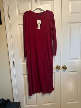 Zara Long Sleeve Midi Dress in Deep Burgundy